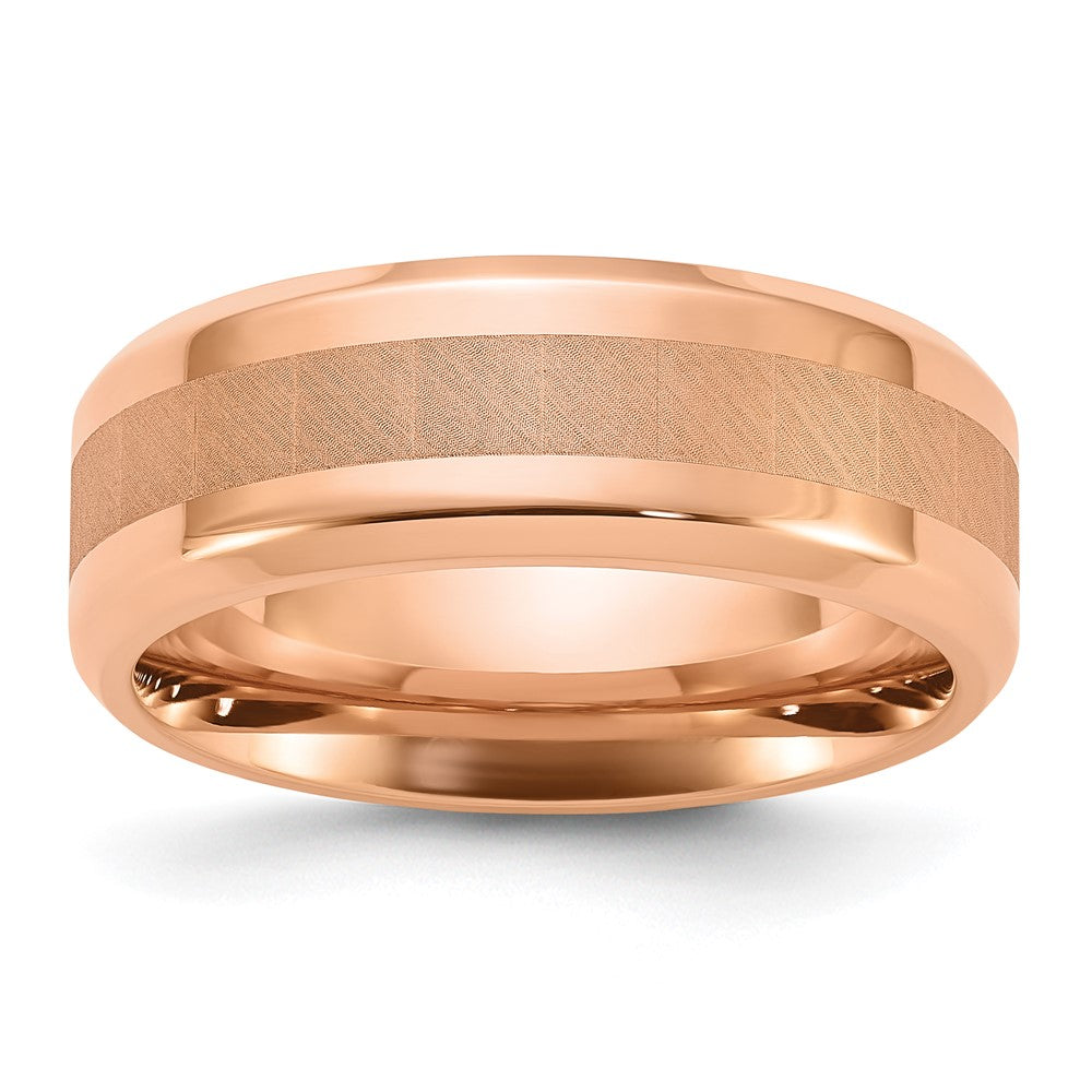 Stainless Steel Polished Rose IP-plated Brushed Center 8mm Band