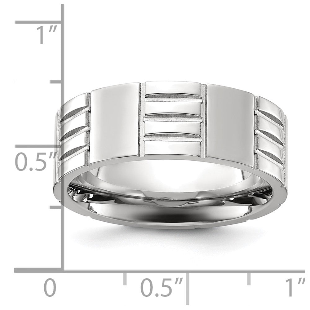 Stainless Steel Polished Grooved 8mm Band