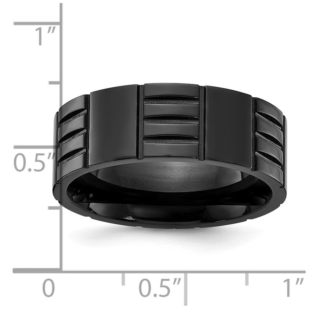 Stainless Steel Polished Black IP-plated Grooved 8mm Band