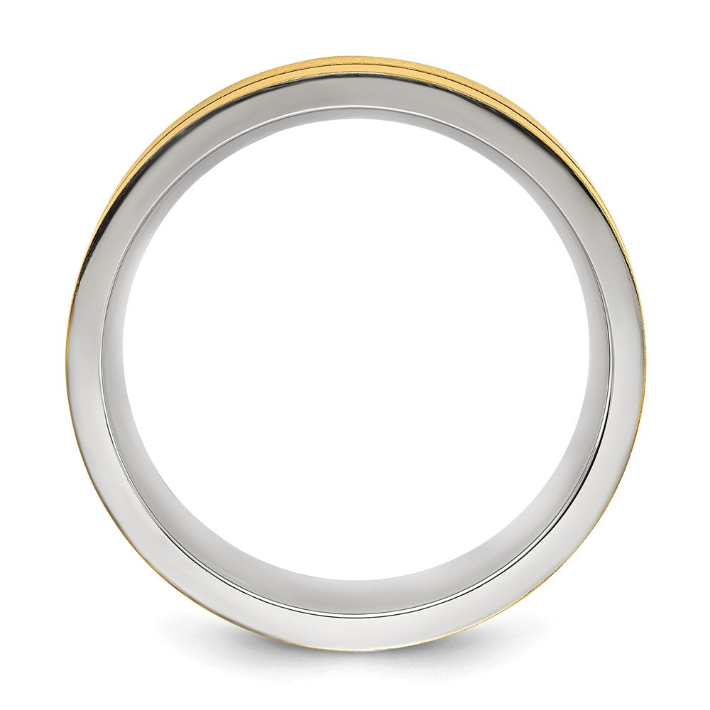 Stainless Steel Brushed and Polished Yellow IP-plated Grooved 8mm Band