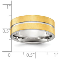 Stainless Steel Brushed and Polished Yellow IP-plated Grooved 8mm Band