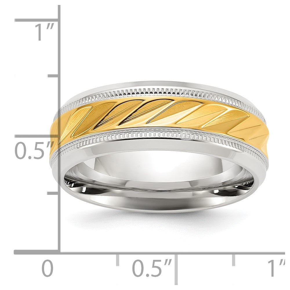 Stainless Steel Polished with Yellow IP-plated Grooved Center 8mm Band