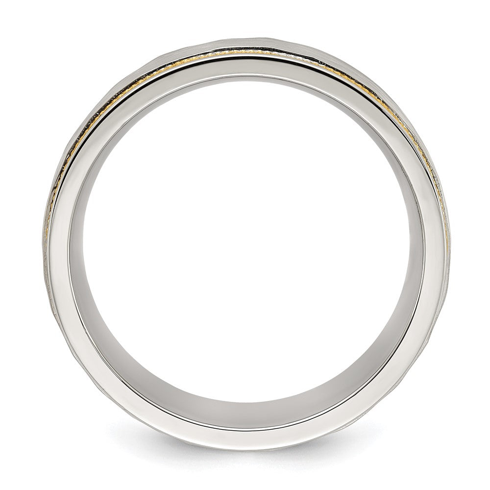 Stainless Steel Brushed and Polished Hammered Yellow IP-plated Band