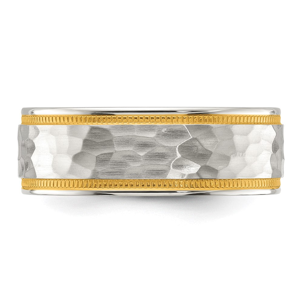 Stainless Steel Brushed and Polished Hammered Yellow IP-plated Band