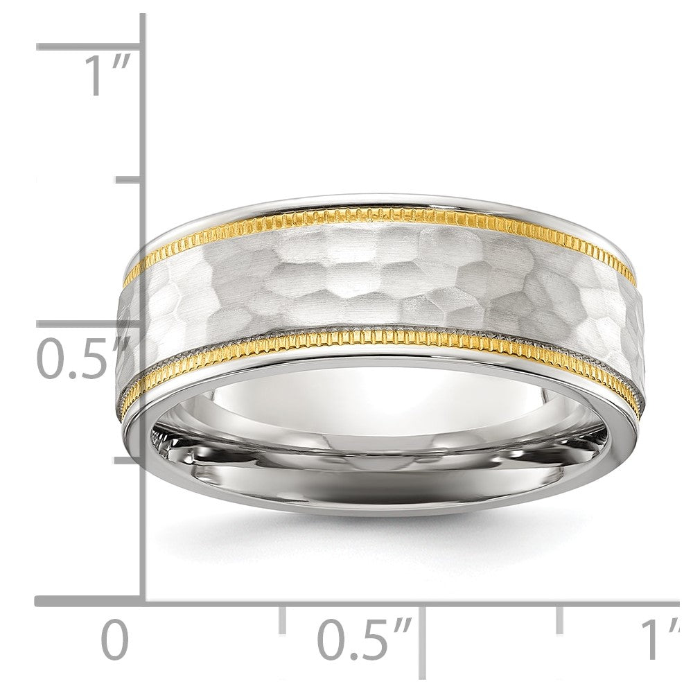 Stainless Steel Brushed and Polished Hammered Yellow IP-plated Band