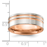 Stainless Steel Brushed Rose IP-plated Stripes 8mm Band