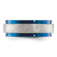 Stainless Steel Polished Blue IP-plated w/Scratch Finish Center 8mm Band