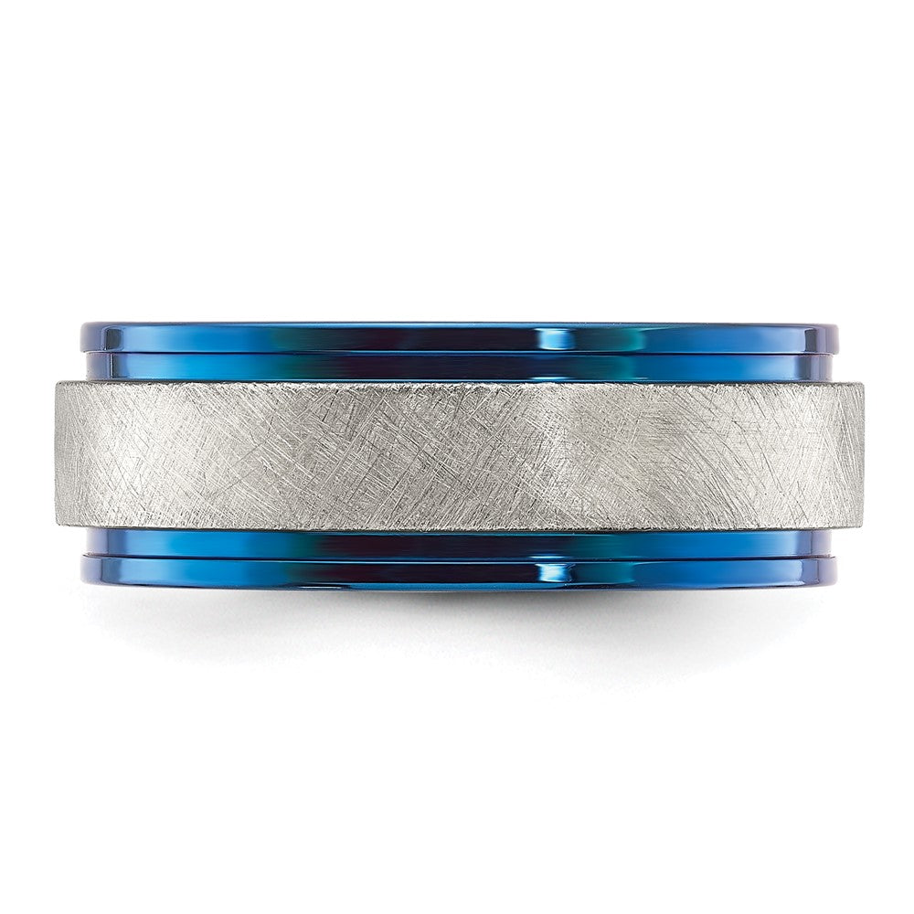 Stainless Steel Polished Blue IP-plated w/Scratch Finish Center 8mm Band