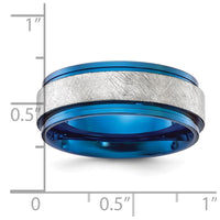 Stainless Steel Polished Blue IP-plated w/Scratch Finish Center 8mm Band