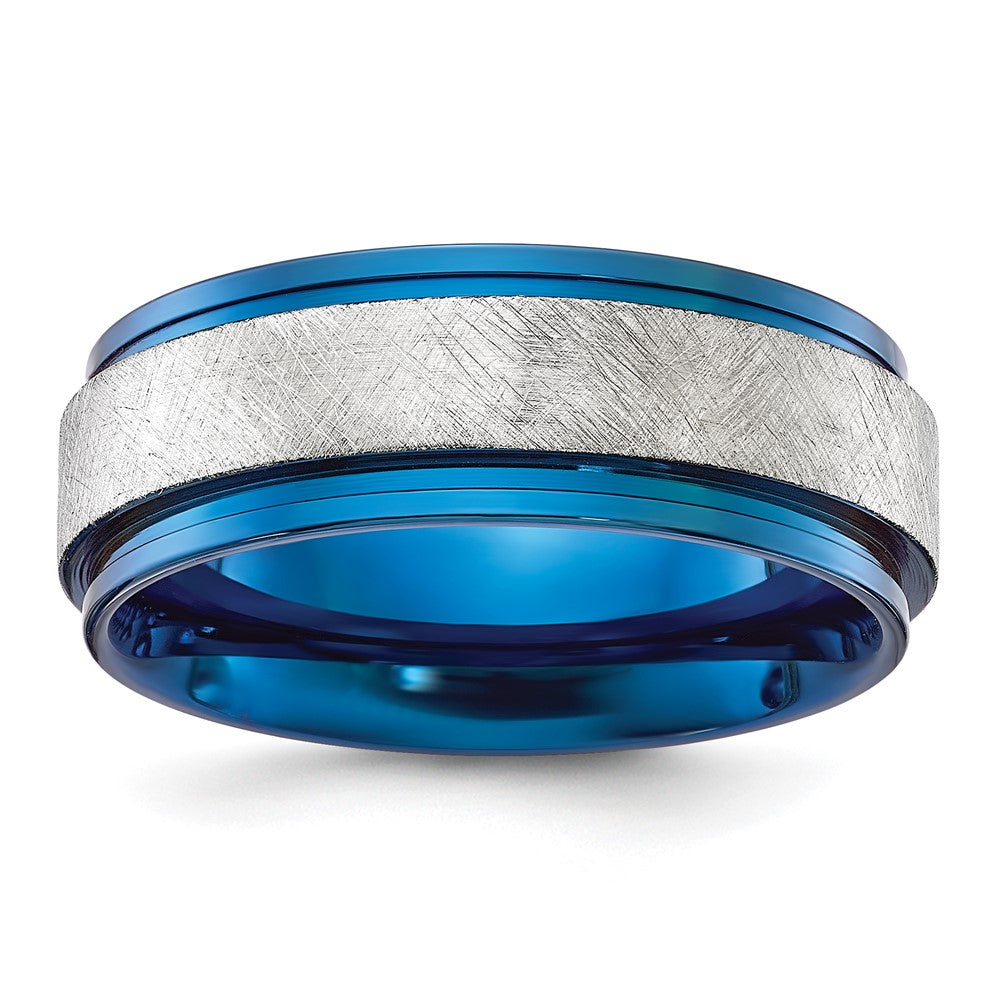 Stainless Steel Polished Blue IP-plated w/Scratch Finish Center 8mm Band
