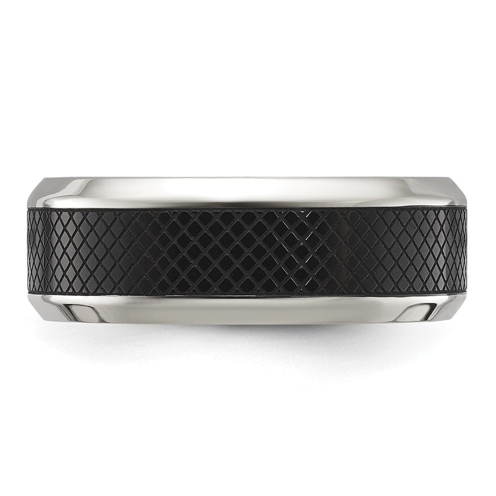 Stainless Steel Polished w/ Textured Black IP-plated Center 8mm Band