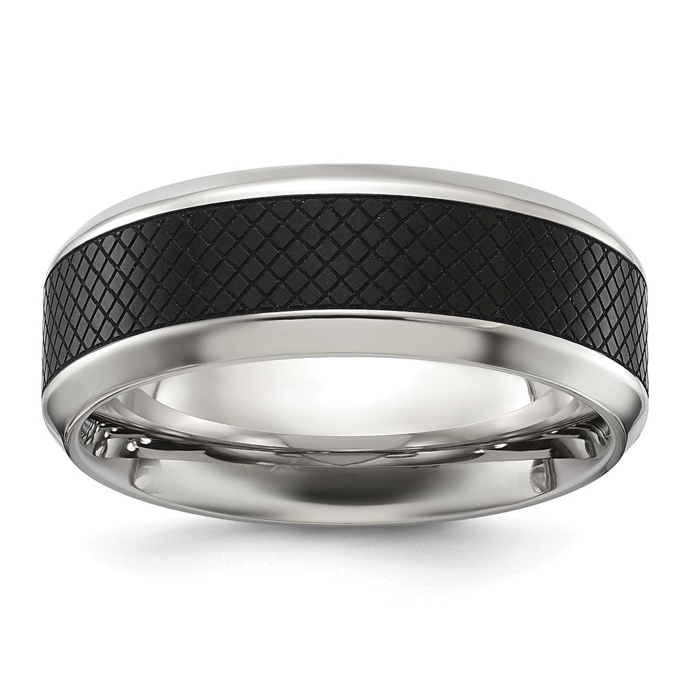 Stainless Steel Polished w/ Textured Black IP-plated Center 8mm Band