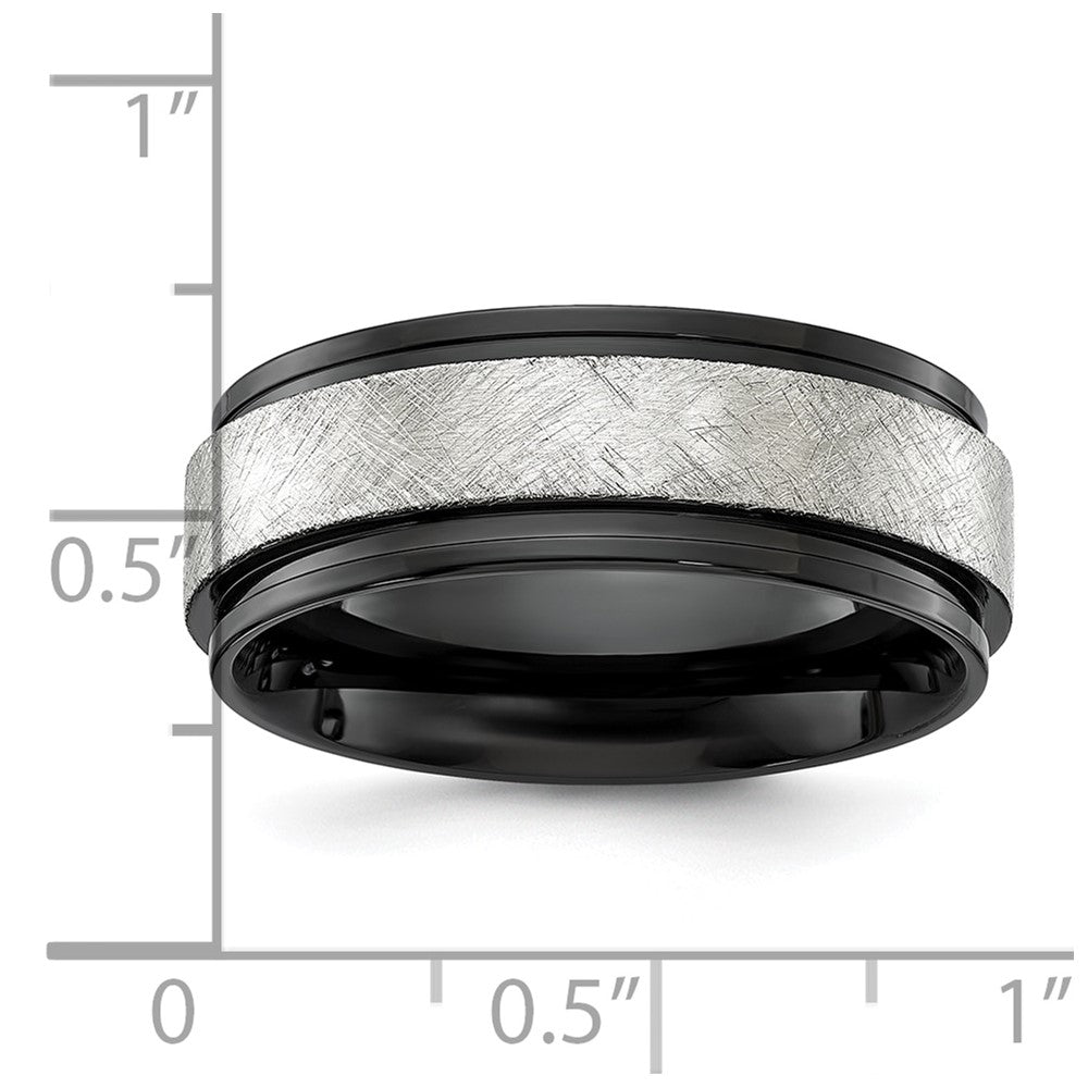 Stainless Steel Polished Black IP-plated w/Scratch Finish Center 8mm Band