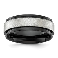 Stainless Steel Polished Black IP-plated w/Scratch Finish Center 8mm Band