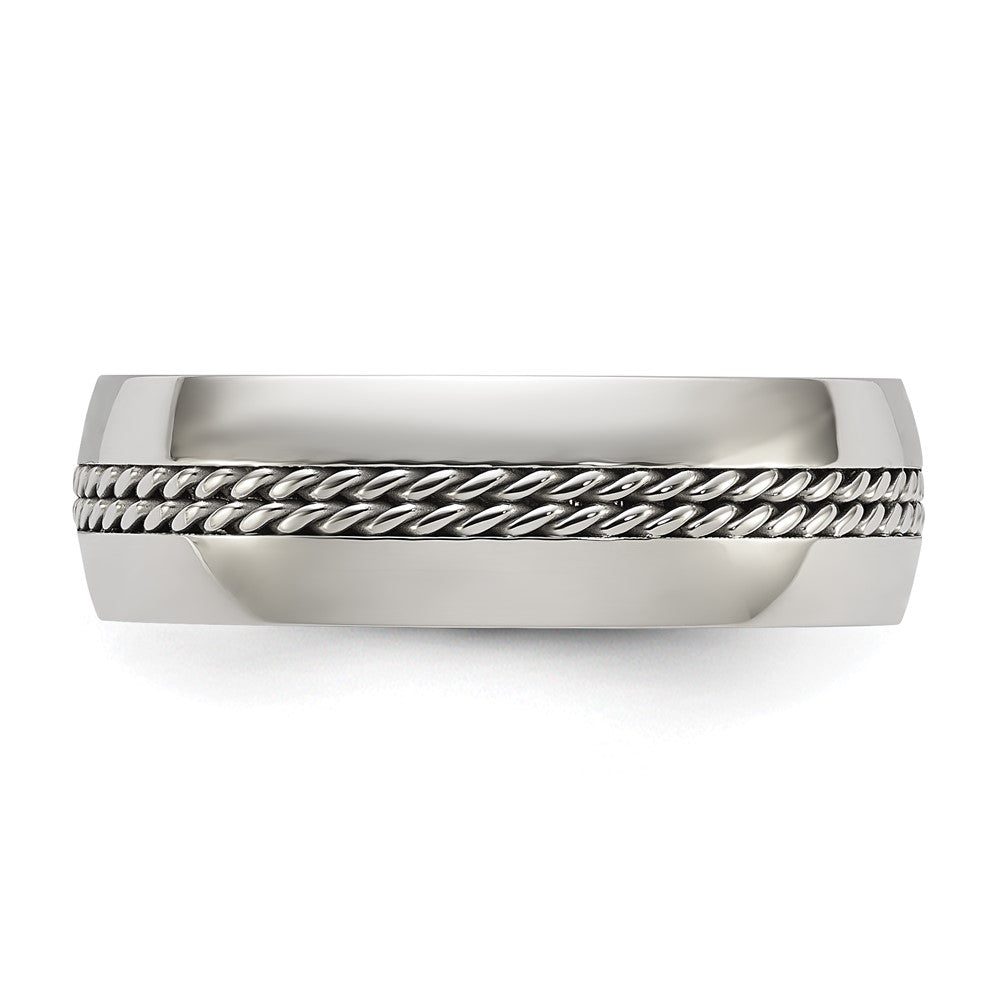 Stainless Steel Polished with Chain Inlay 7mm Center