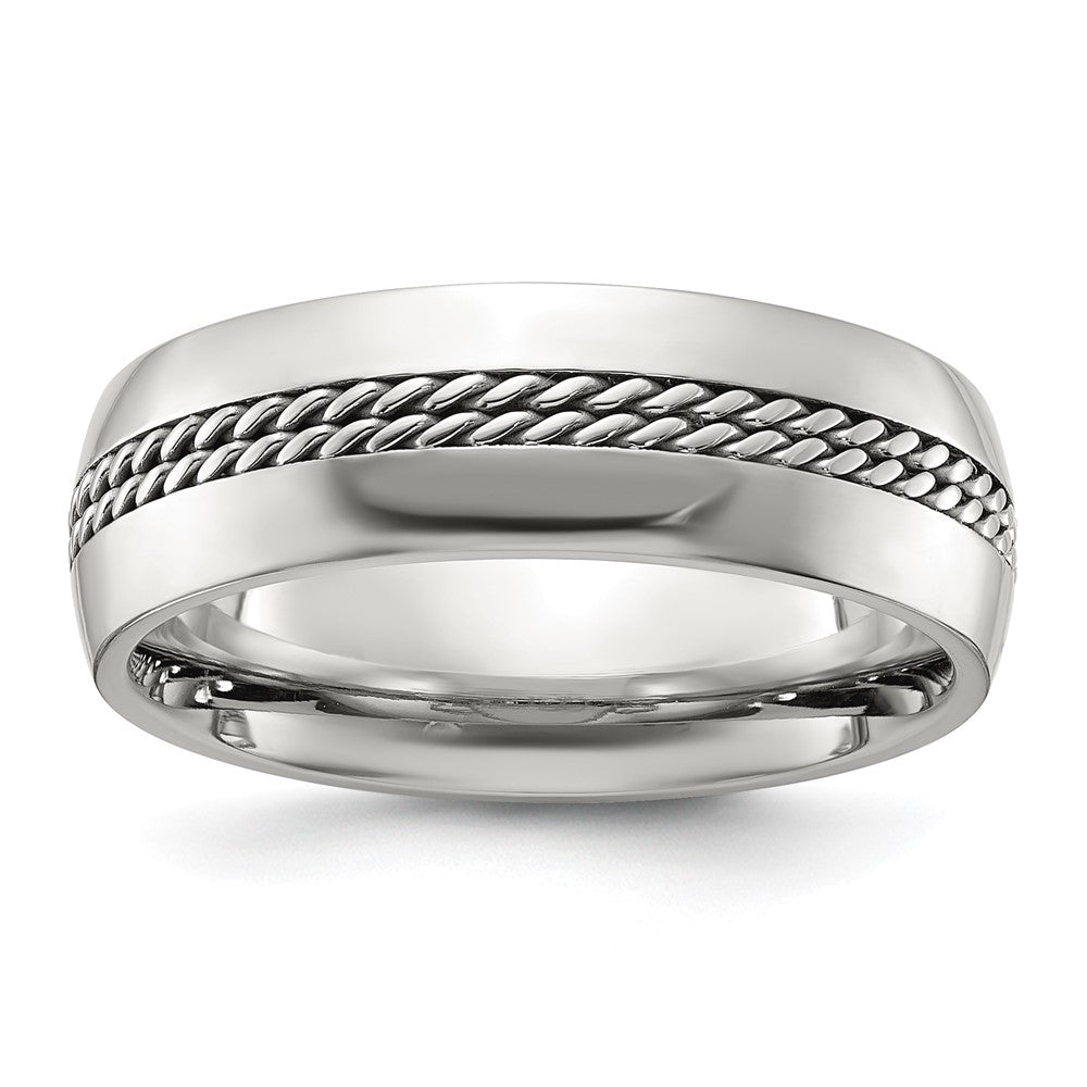 Stainless Steel Polished with Chain Inlay 7mm Center