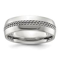 Stainless Steel Polished with Chain Inlay 7mm Center