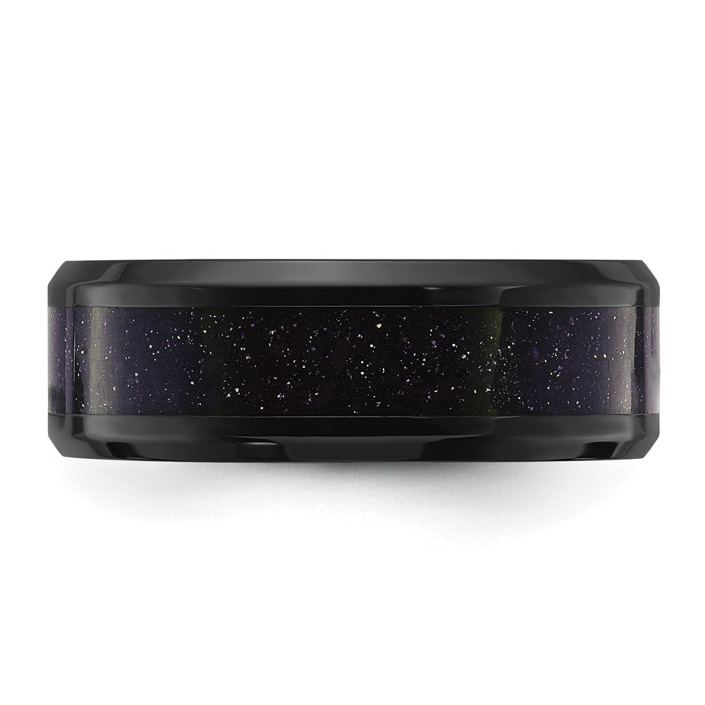 Stainless Steel Polished Black IP w/Blue Star Sandstone Inlay 8mm Band
