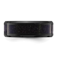 Stainless Steel Polished Black IP w/Blue Star Sandstone Inlay 8mm Band