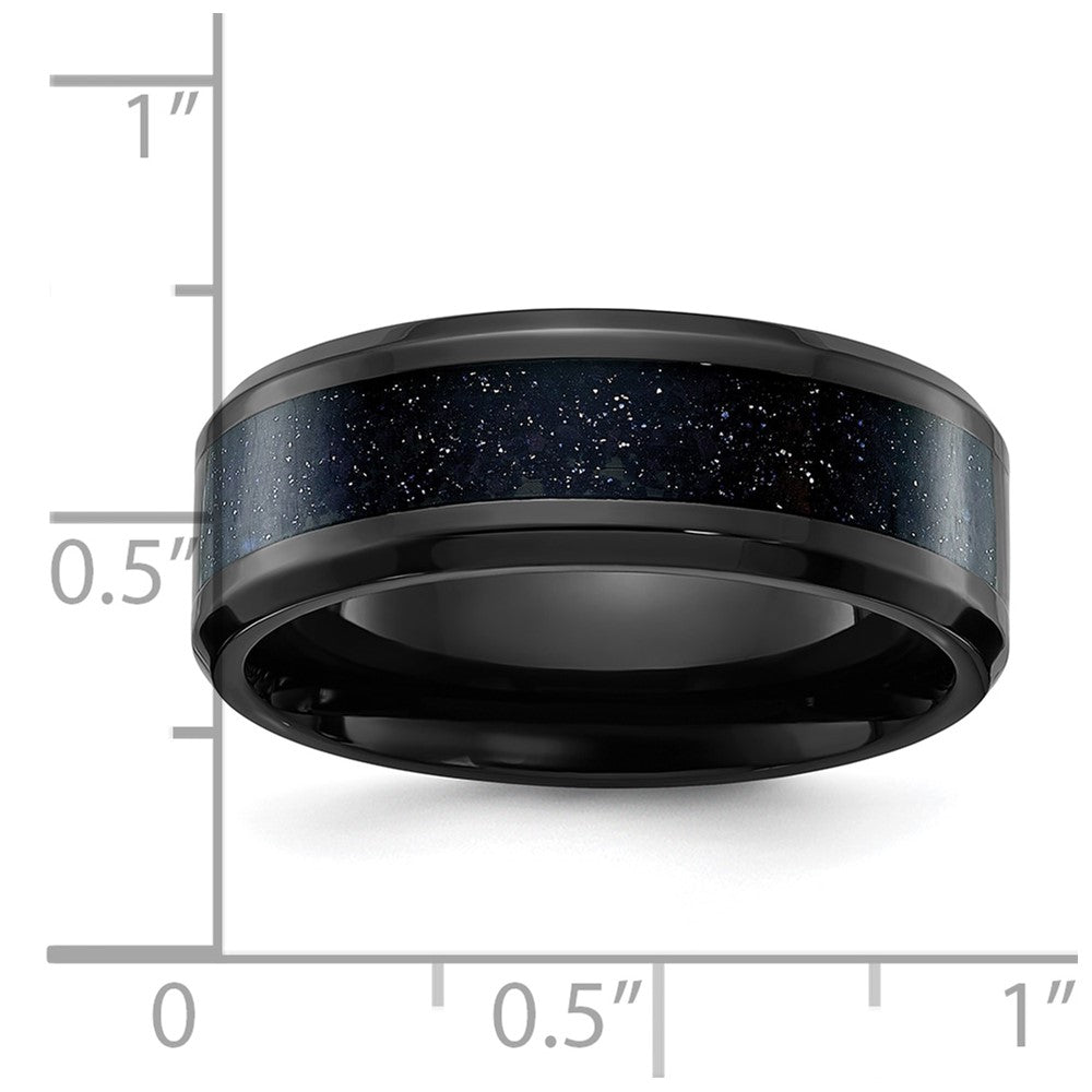 Stainless Steel Polished Black IP w/Blue Star Sandstone Inlay 8mm Band