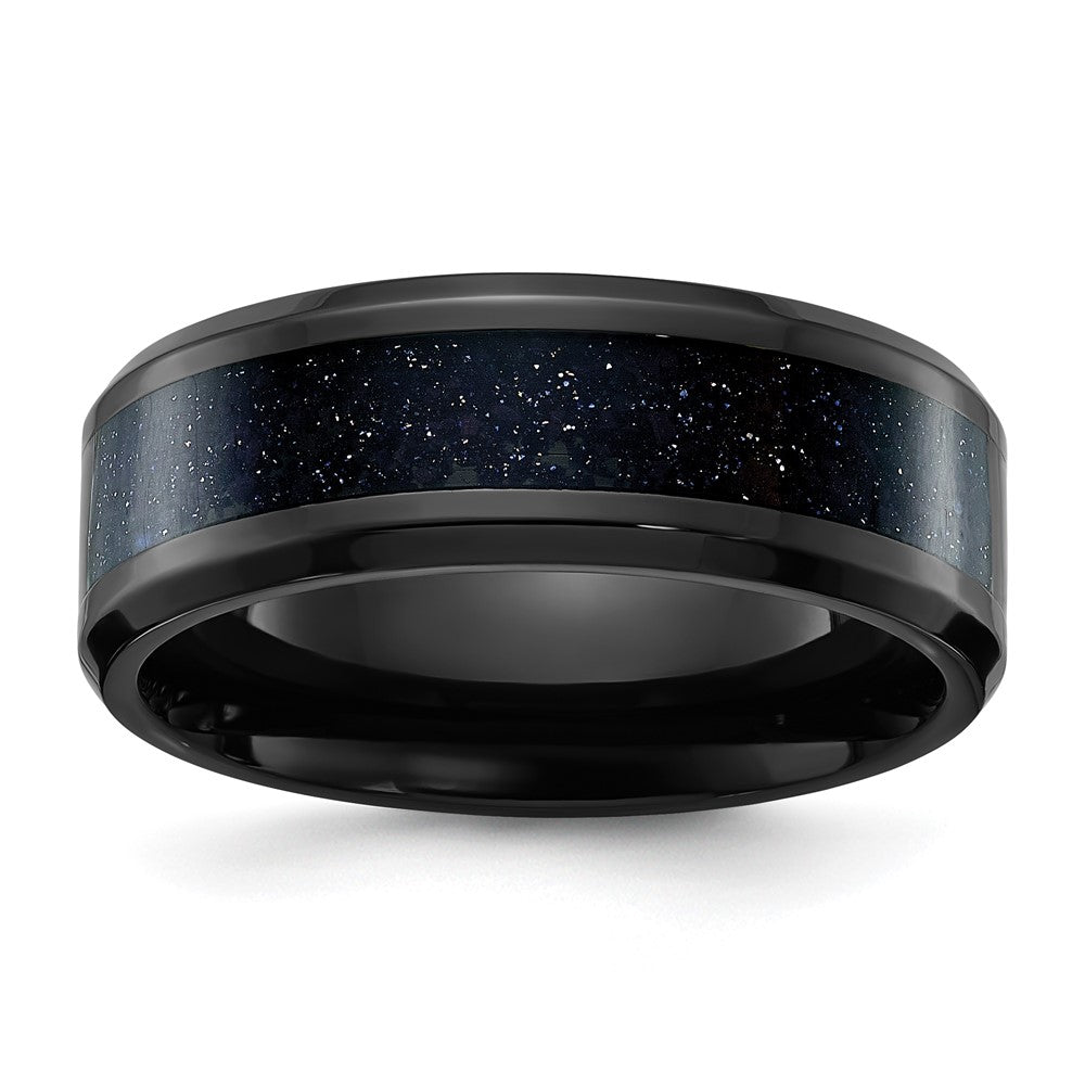 Stainless Steel Polished Black IP w/Blue Star Sandstone Inlay 8mm Band