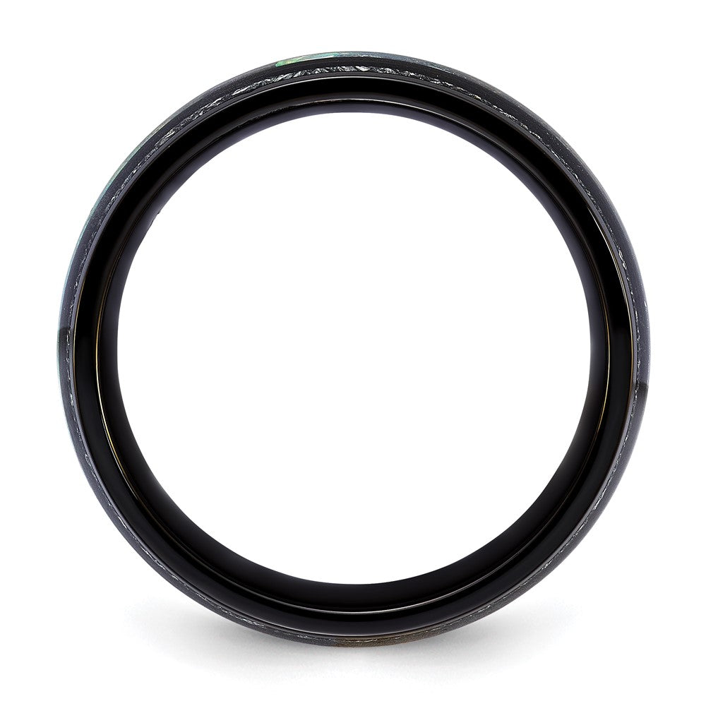Stainless Steel Polished Black IP w/Abalone/Imit. Meteorite 8mm Band