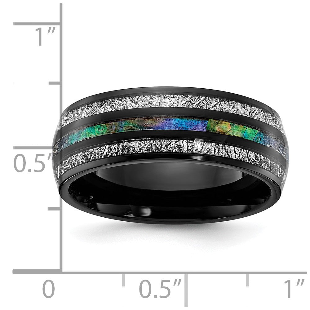 Stainless Steel Polished Black IP w/Abalone/Imit. Meteorite 8mm Band