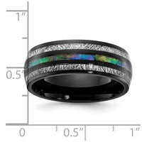 Stainless Steel Polished Black IP w/Abalone/Imit. Meteorite 8mm Band