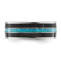 Stainless Steel Polished w/Imit. Turquoise/Black Star Sandstone Inlay Band