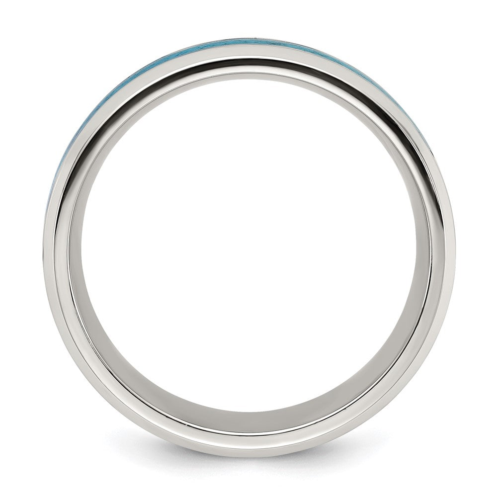 Stainless Steel Polished with Imitation Turquoise Inlay 8mm Band