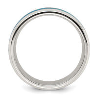 Stainless Steel Polished with Imitation Turquoise Inlay 8mm Band