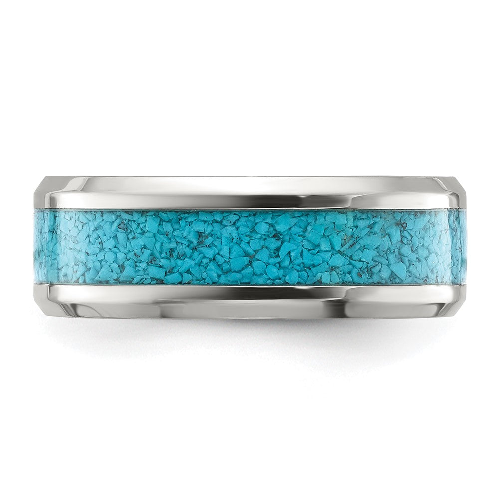 Stainless Steel Polished with Imitation Turquoise Inlay 8mm Band