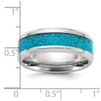 Stainless Steel Polished with Imitation Turquoise Inlay 8mm Band