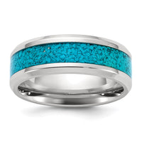 Stainless Steel Polished with Imitation Turquoise Inlay 8mm Band