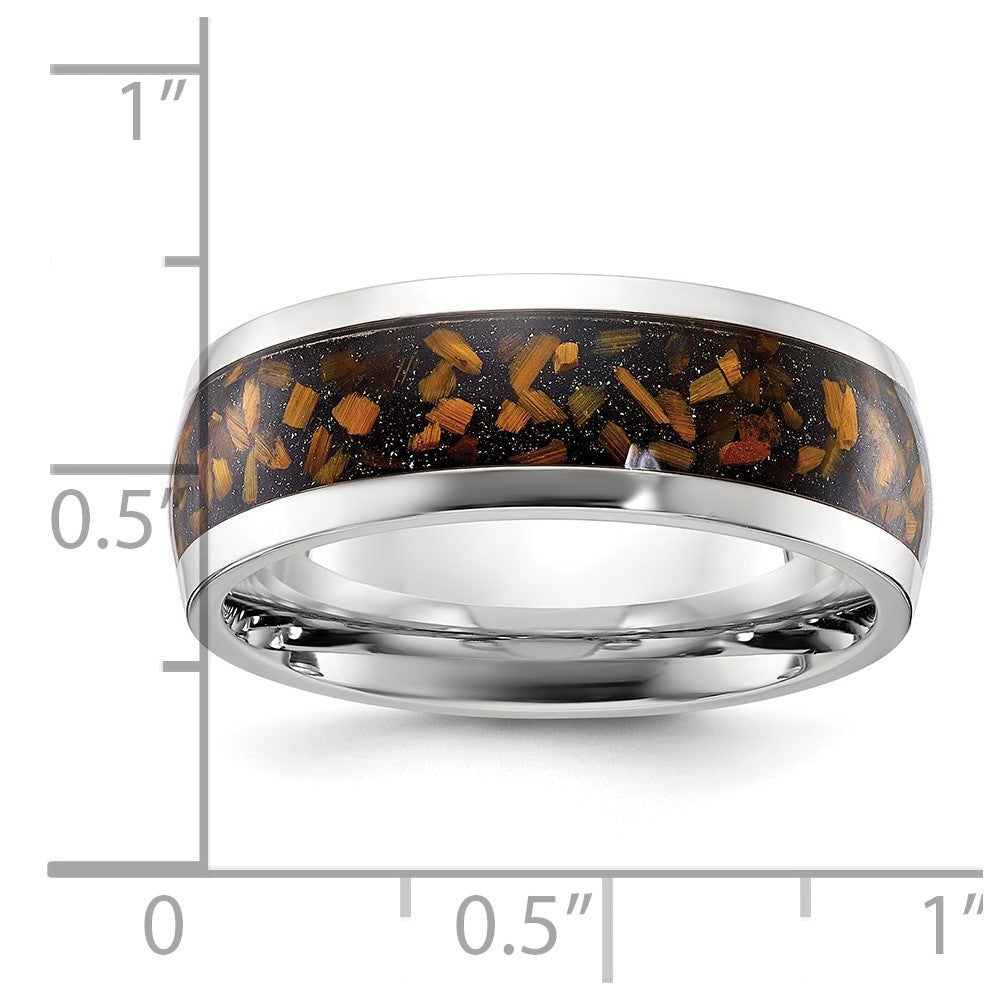 Stainless Steel Polished with Yellow Tiger's Eye Inlay 8mm Band