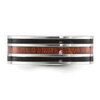 Stainless Steel Polished with Black Resin and Wood Inlay 8mm Band