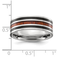 Stainless Steel Polished with Black Resin and Wood Inlay 8mm Band