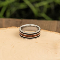 Stainless Steel Polished with Black Resin and Wood Inlay 8mm Band
