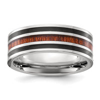 Stainless Steel Polished with Black Resin and Wood Inlay 8mm Band
