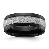 Stainless Steel Polished Black IP-plated w/Imit. Meteorite Inlay 8mm Band