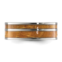 Stainless Steel Polished with Wood Inlay 8mm Band