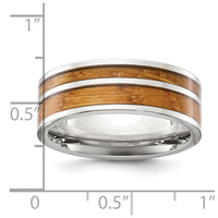 Stainless Steel Polished with Wood Inlay 8mm Band