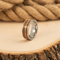 Stainless Steel Polished with Wood Inlay 8mm Band