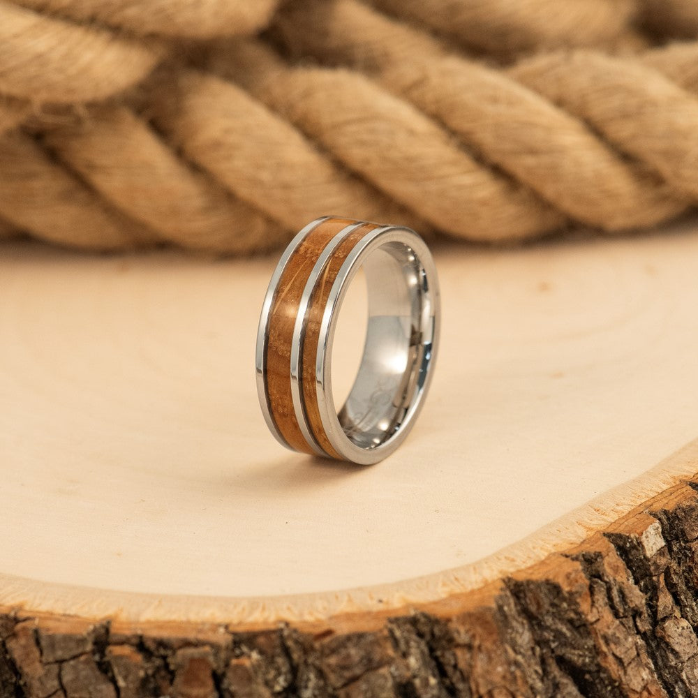 Stainless Steel Polished with Wood Inlay 8mm Band
