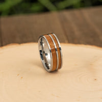 Stainless Steel Polished with Wood Inlay 8mm Band
