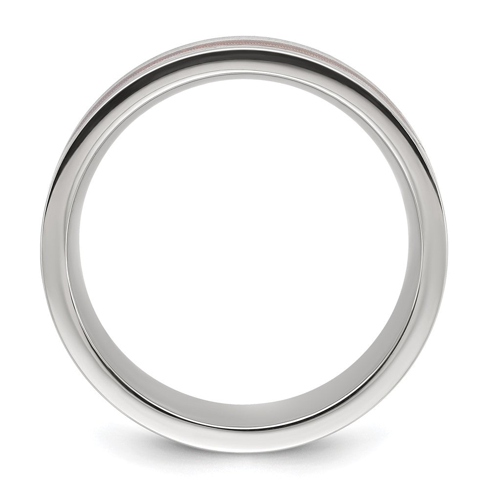 Stainless Steel Polished with Wood and Imit. Meteorite Inlay 8mm Band