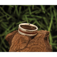Stainless Steel Polished with Wood and Imit. Meteorite Inlay 8mm Band