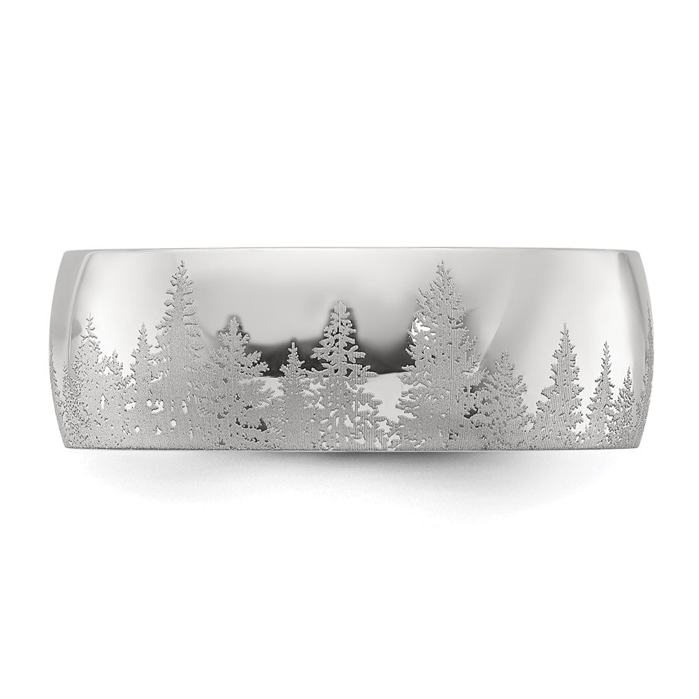 Stainless Steel Polished with Lasered Tree Design 8mm Band