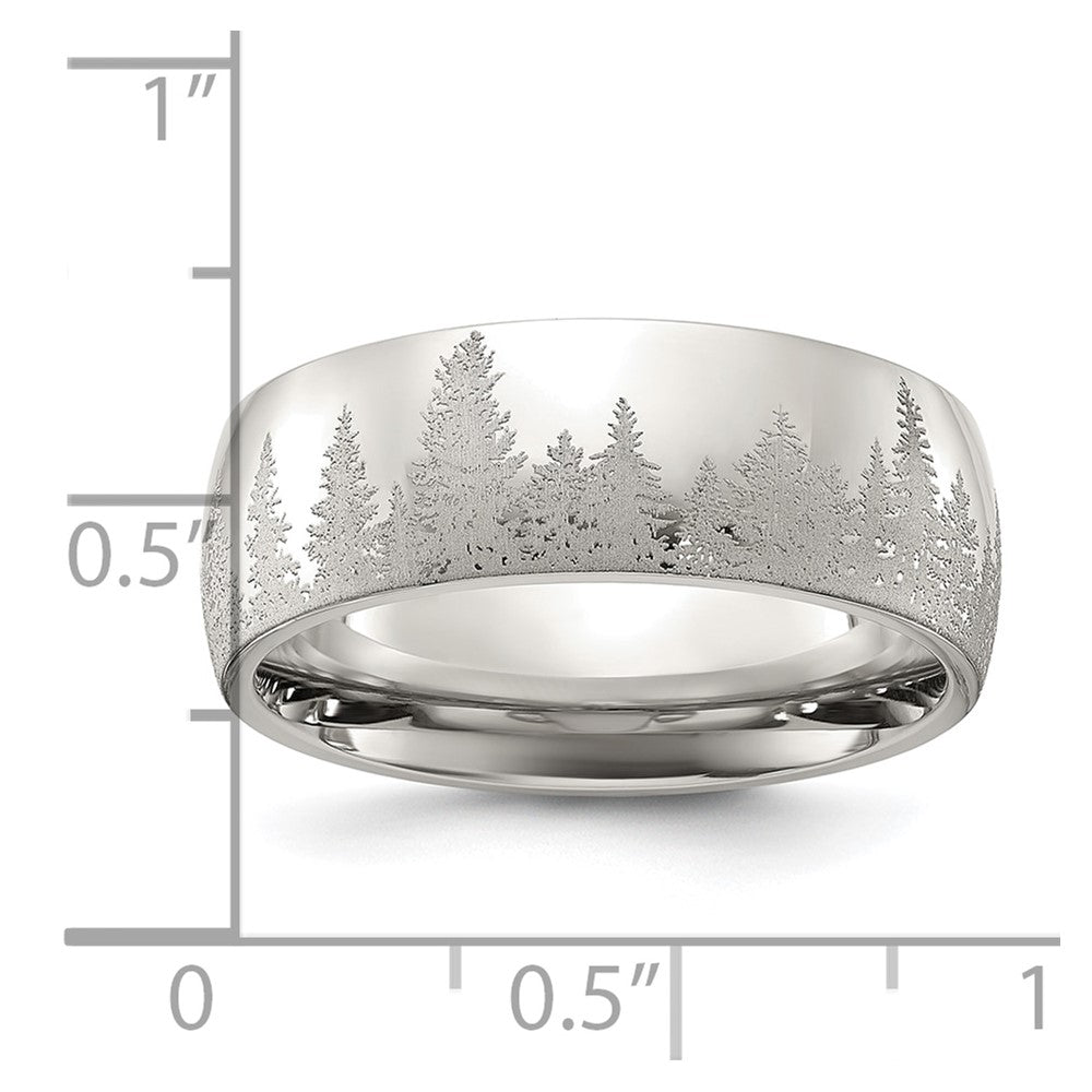 Stainless Steel Polished with Lasered Tree Design 8mm Band