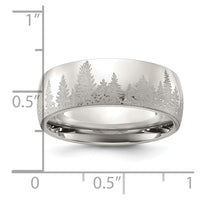 Stainless Steel Polished with Lasered Tree Design 8mm Band